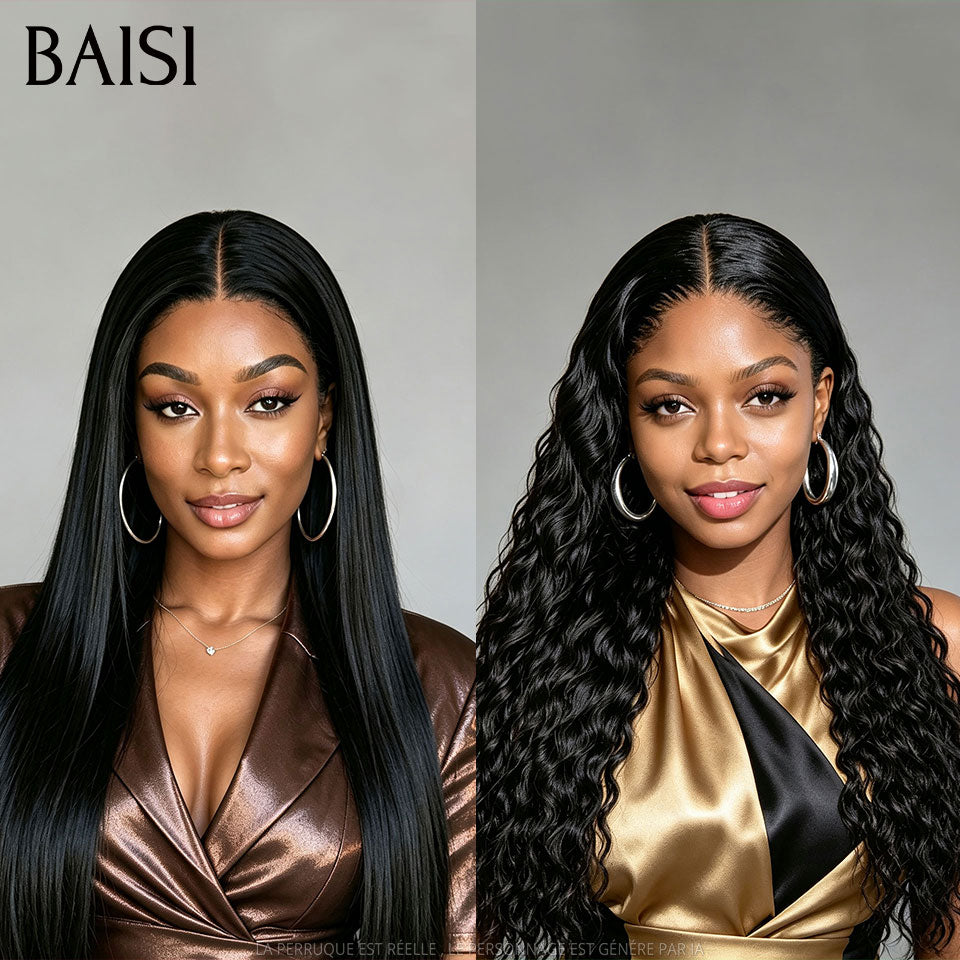 BAISI 2 Perruques 100% Raw Hair Noir Lisse + Curly 24 pouces et/ou 30pouces Très Longues 200% densité Qualité Top Grade en 100% Cheveux Humains Reçu 48H TVA 0€
