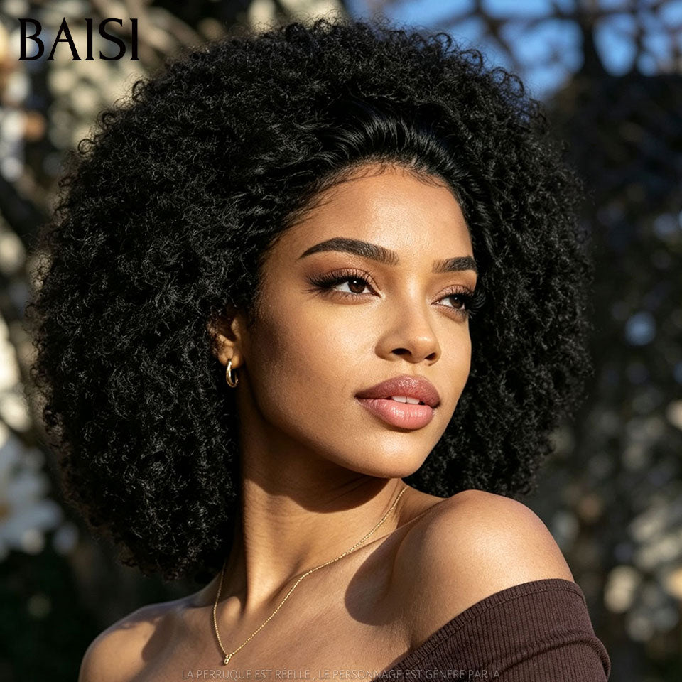 BAISI Perruques Grande Promo arrivage pixie coupe fabriqué à la machine afro En #1B En 100% Cheveux Humains