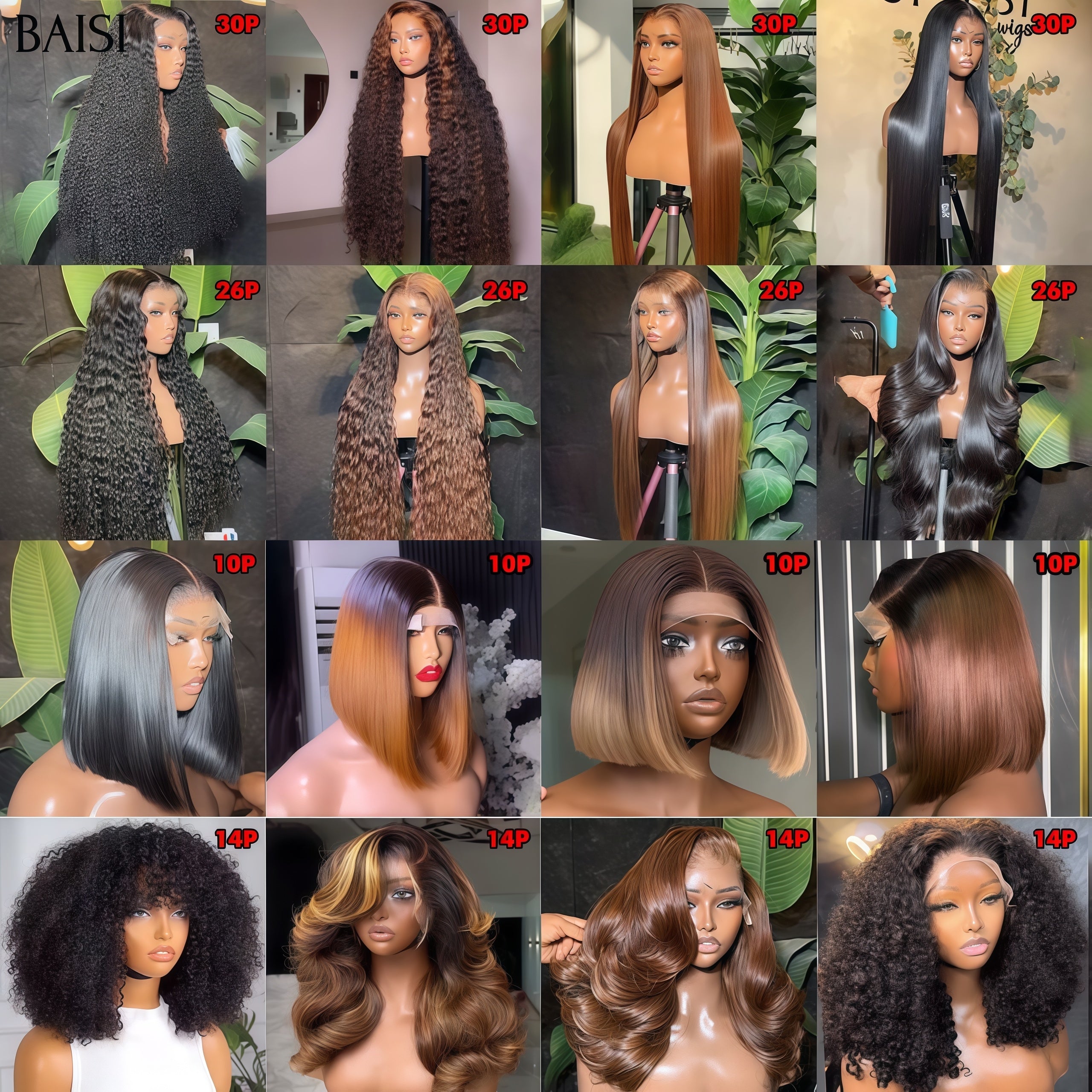BAISI BAS Prix 16 Perruques 1200€ Unique pour Noël Lisse et curly et Body wave en 100% Cheveux Humains