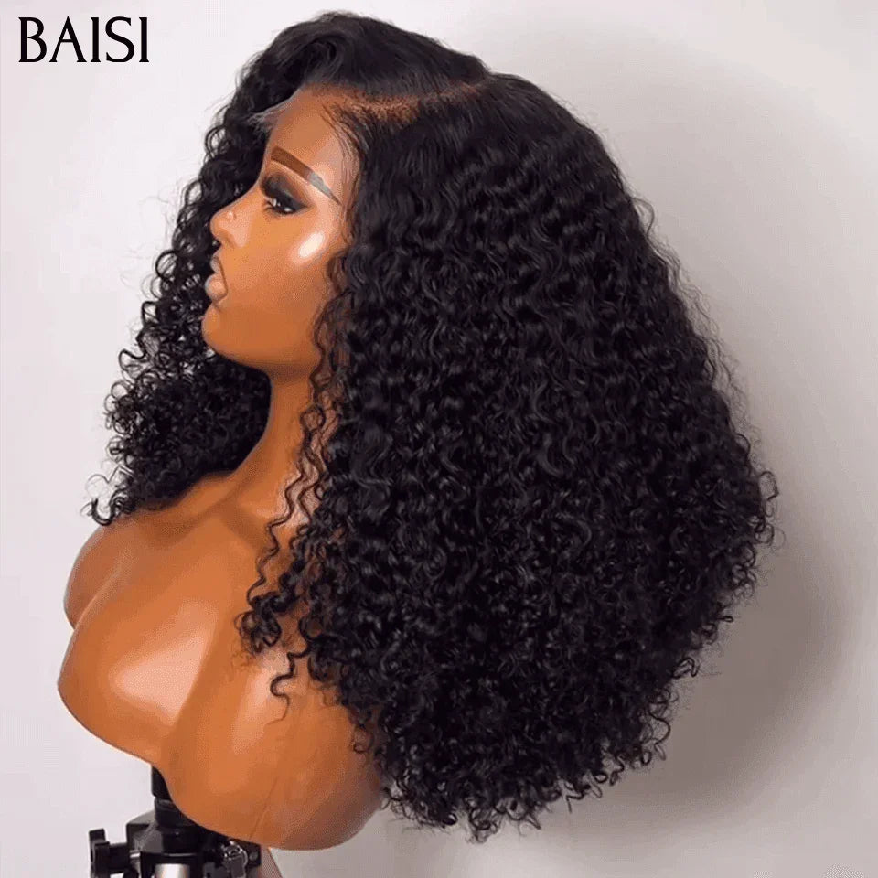 BAISI BLACK FRIDAY Promo prix 128€ Volume de 300% T PART LACE PERRUQUE BOUCLÉE CURLY EN Noir 100% CHEVEUX HUMAINS BS65