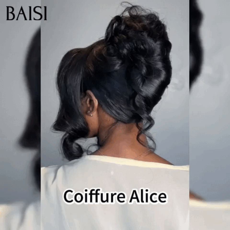 BAISI Coiffure de luxe Alice Perruques Mariage noir Prête à porter chignon et personalisation comme sur la vidéo 100% identique avec lace frontale événement spécial VIP100