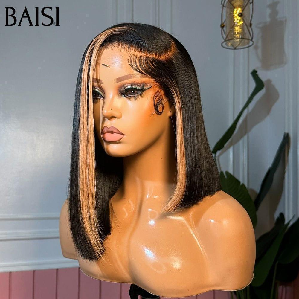 BAISI 15A SDD BONE STRAIGHT 13X4 Straight Bob Peruca em mistura # 1B / 27 Luxo 300% densidade pré-arrancada Sem necessidade de cola em cabelo 100% cru Renda já cortada