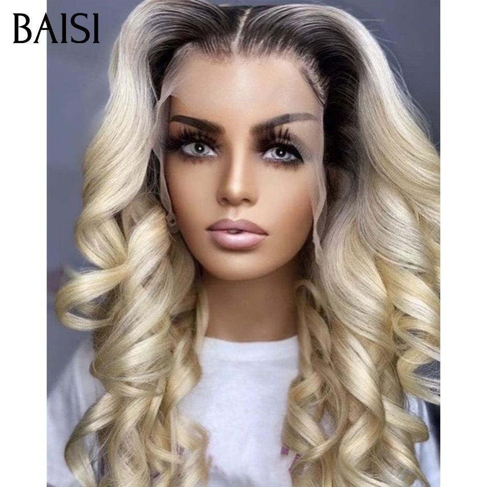 BAISI 13X4 lace 1B/613 blonde Body Wave 250% Densité Perruque Avec Racine Des Cheveux Prepluck 100% Cheveux Humains
