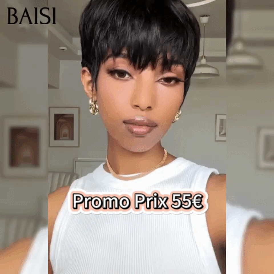 BAISI Perruque Lisse En couleur NATUREL Pixie à la mode Promo Prix 55€ sans Colle en 100% Cheveux Humains #026 BS65