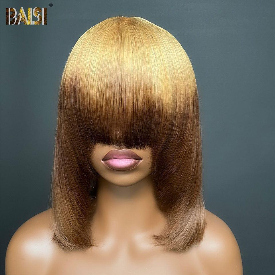 BAISI Perruque Lisse AVEC FRANGE 69€ en couleur Marron avec racine Miel 27#T4# 300% densité plus de 20 ans d' utilisations FR20