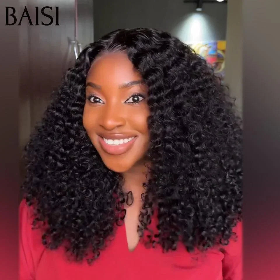 BAISI Christmas PROMO 109€ Half Price 300% Density T PART LACE CURLY WIG IN 100% HUMAN HAIR IN BLACK COLOR