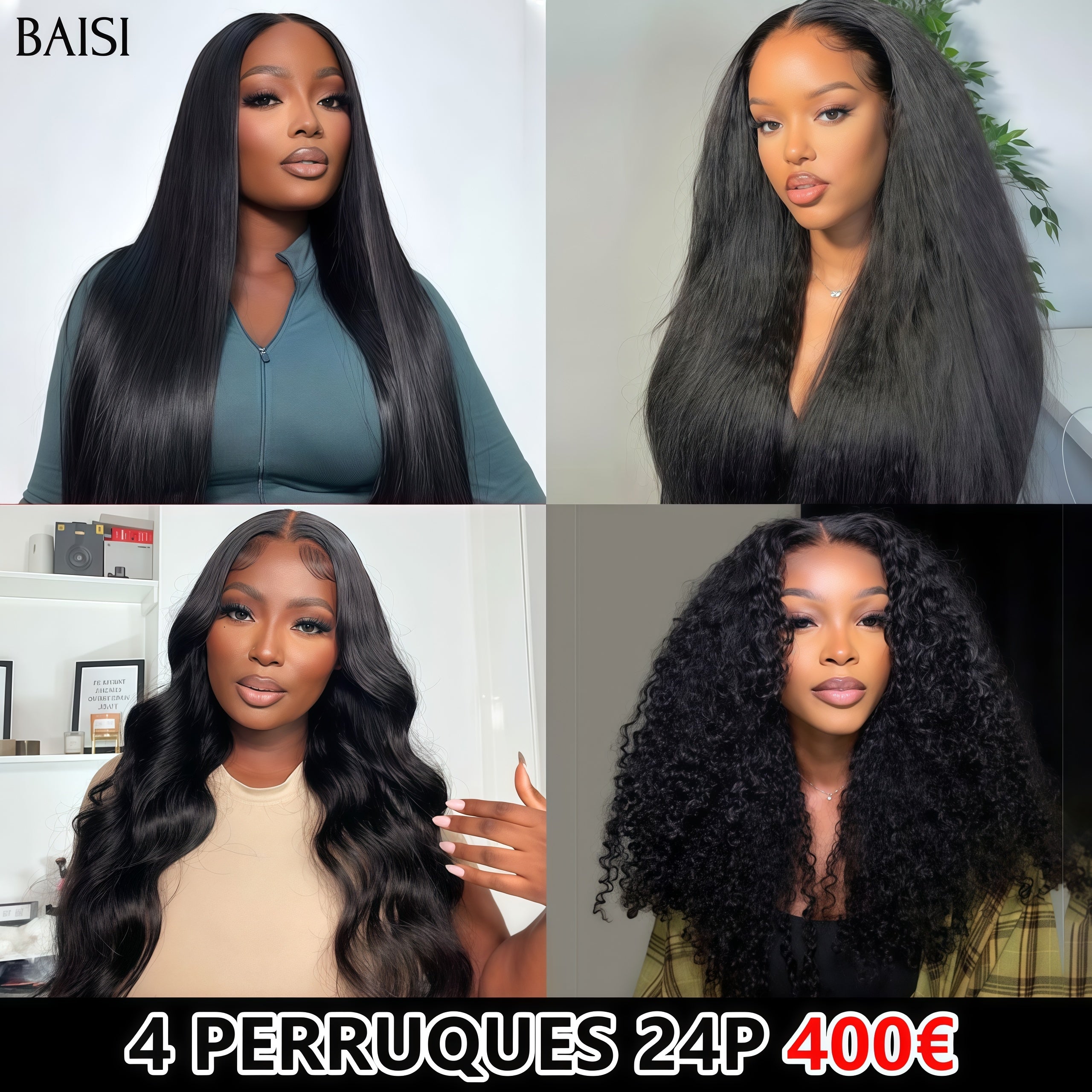BAISI HAIR FR Perruque 4X4 lace closure Vente En Gros Réduction Supplémentaire Pour Le Prix D'usine 4 Perruques 24 pouces 400€