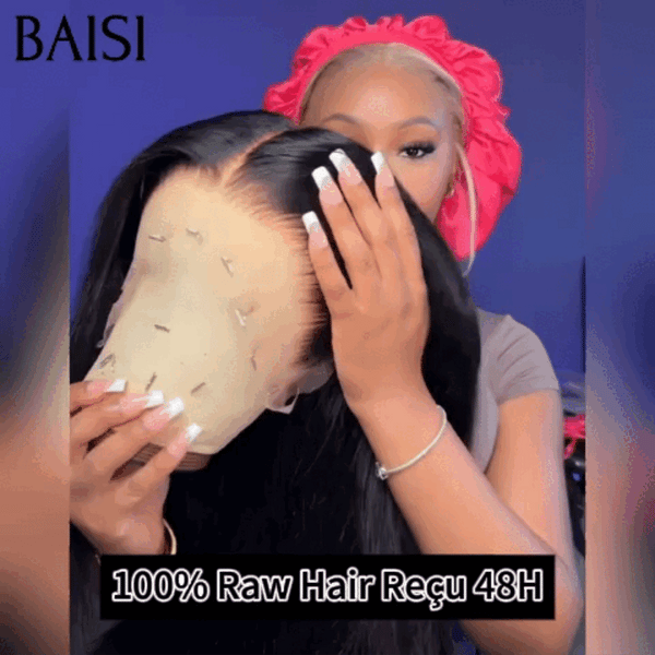 BAISI 13x6 Frontal Perruque Lisse En Haut De Gamme 200% densité NOIR 1B# Livraison En 48H TVA 0€ En 100% Raw Hair