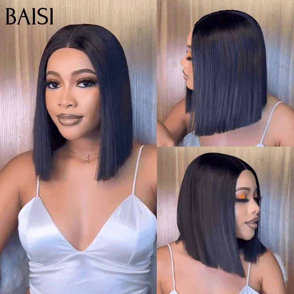 BAISI Grand SOLDES TVA 0€ 98€ SDD BONE Straight 300% densité 100% Vietname Hair 2x6 Lace Closure Perruque Lisse En 100% Cheveux Humains Vietnam Hair FR38