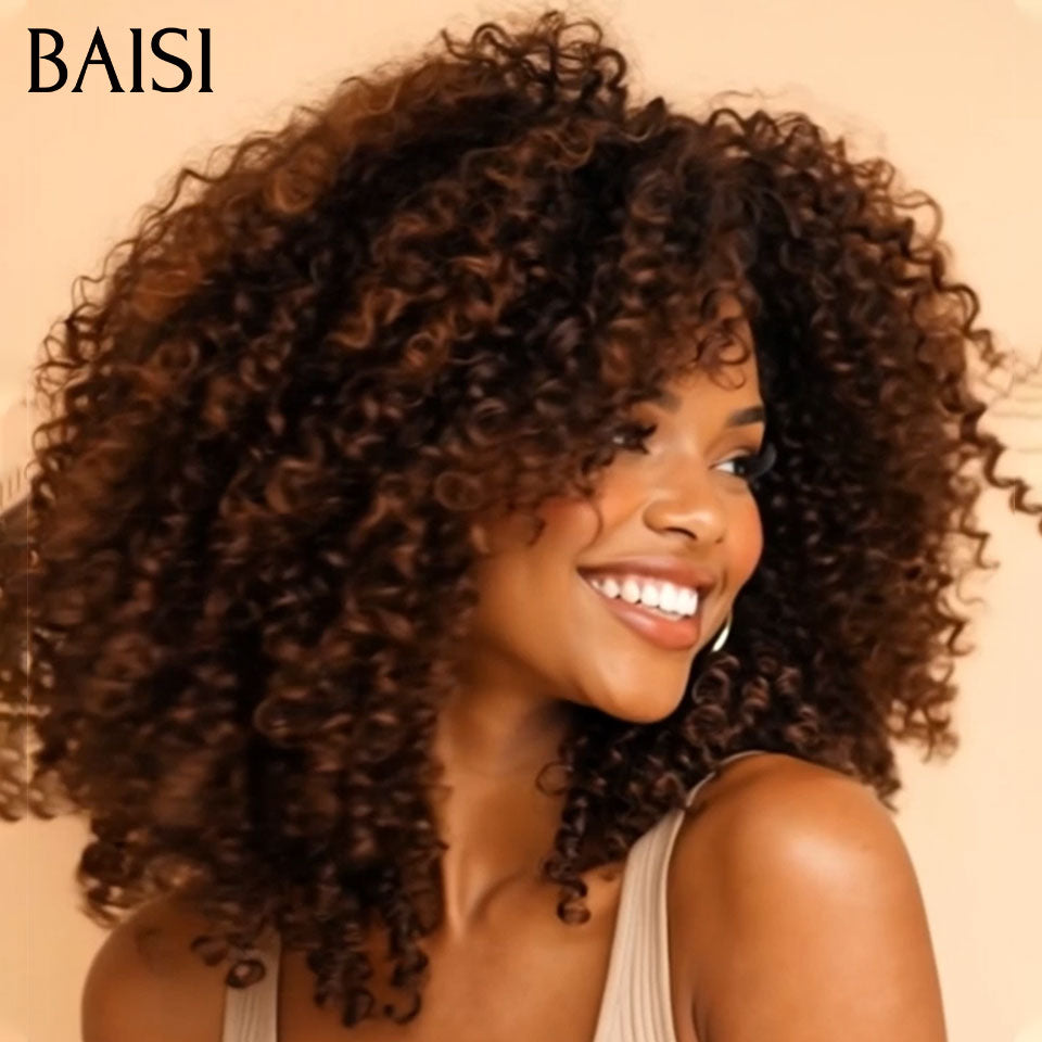 BAISI lot de Perruque 2 Bonne Qualité 149€ (curly wave frontale 16p + finger wave sans colle ) ou Pixie 13X4 lace Lisse 66€ Coiffure moitié prix 100% Cheveux Humains MP50