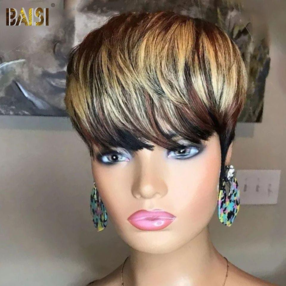 BAISI Perruque en France TVA 0€ Livraison gratuite 2-3 jours en Europe conbinée à petit prix 116€ ou 1 perruque curly wave avec Frange 12 Pouces Marron en 100% cheveux humains de bonne qualité livraison rapide