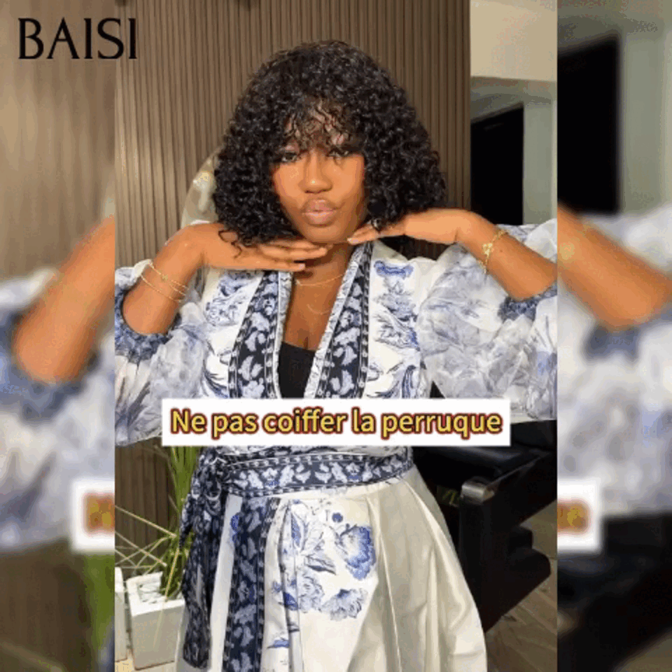 BAISI Flash Offer €65 Bob EGG wave Wig with Bangs in Black Without Lace in 100% Human Hair BS65