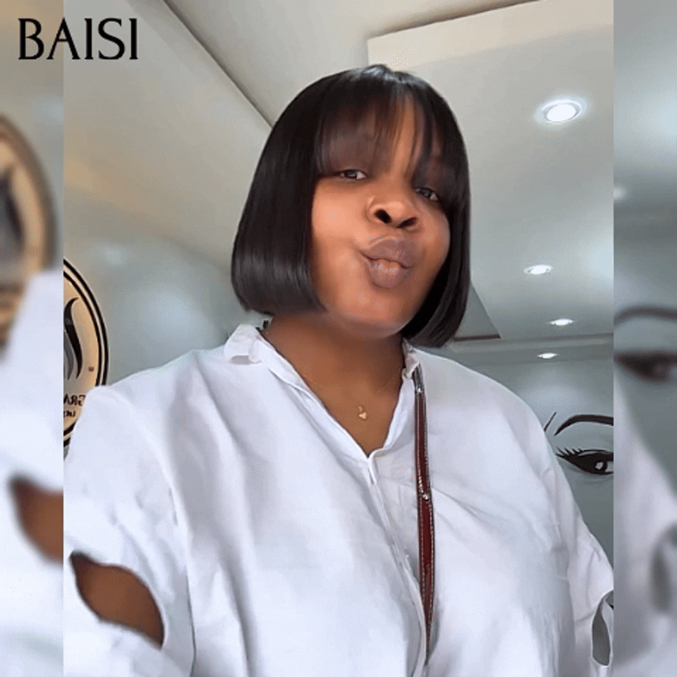 BAISI Flash Offer €58 Straight Bob With Bangs Luxury Wigs 100% Vietnam Hair SDD BONE STRAIGHT 300% density A1 Made by double drawn hair 15A no Lace no glue FR38