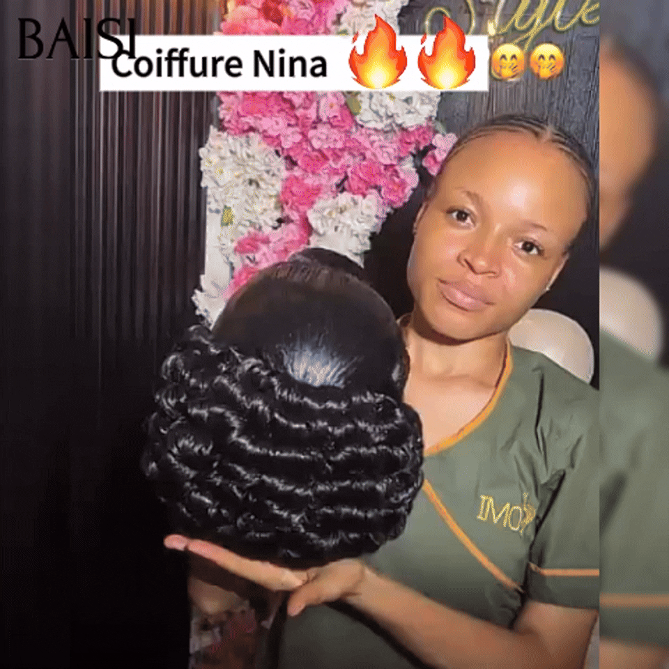 BAISI Coiffure de luxe Nina Perruques Mariage Prête à porter chignon et personalisation comme sur la vidéo 100% identique avec lace frontale pour mariage ou événement spécial VIP100