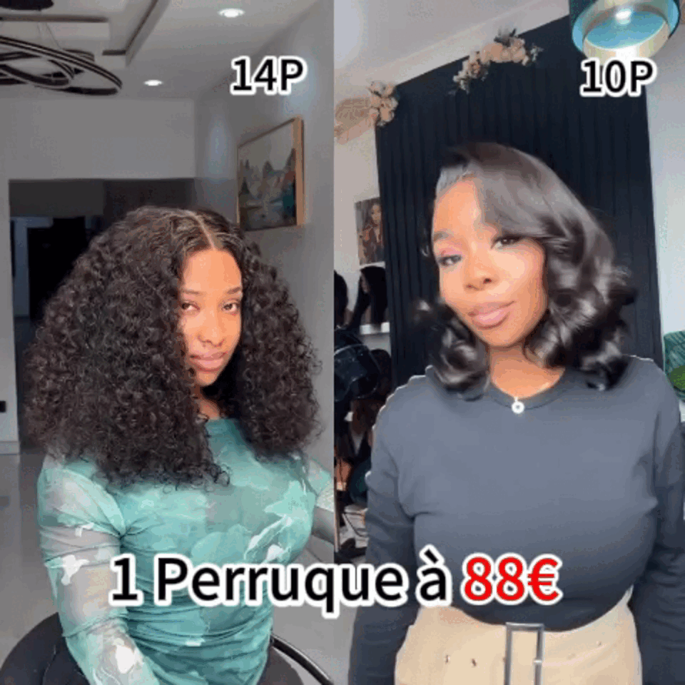 BAISI 2 Perruques pour revendre 188€ 4X4 bob water wave 14 pouces et egg wave 10 Poucesen couleur NOIR en 100% vrais cheveux humains BS60