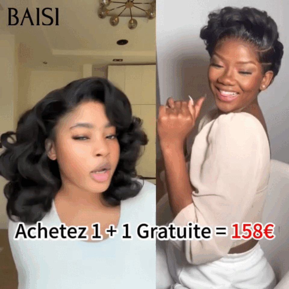 BAISI 1 Acheté + 1 Gratuite = 158€ 13X4 lace bob boucle wave et pixie 6 Pouces en 100% vrais cheveux humains (pas besoin de code)