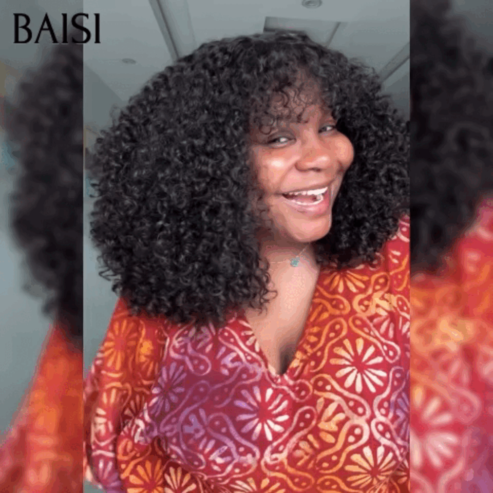 Perucas luxuosas onda ovo BAISI com franja feita por cabelo duplo desenhado com divisão média natural 300% de densidade