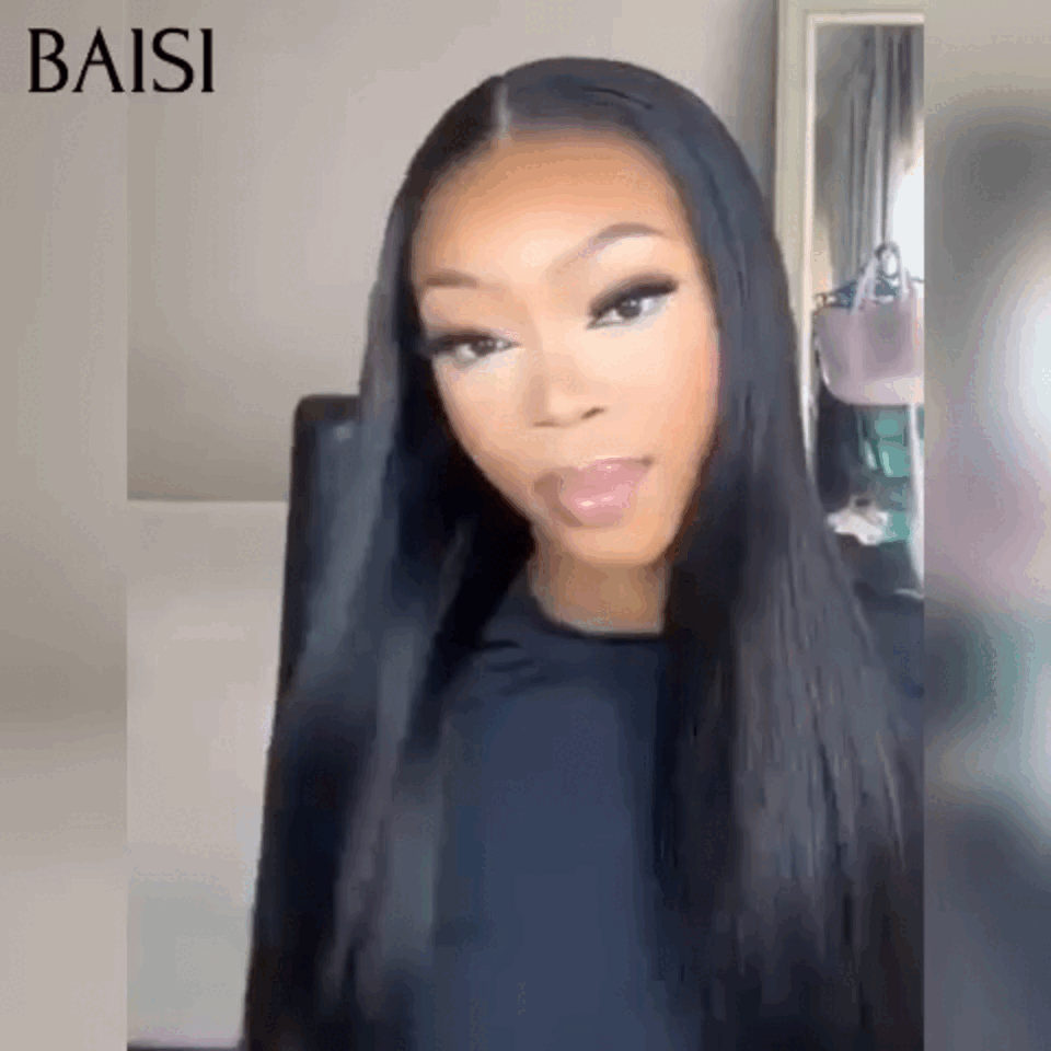 BAISI 13x4 frontale gerade Perücke in Farbe Nr. 33, vorgezupft, kein Kleber erforderlich, aus 100 % Rohhaar, Spitze bereits geschnitten
