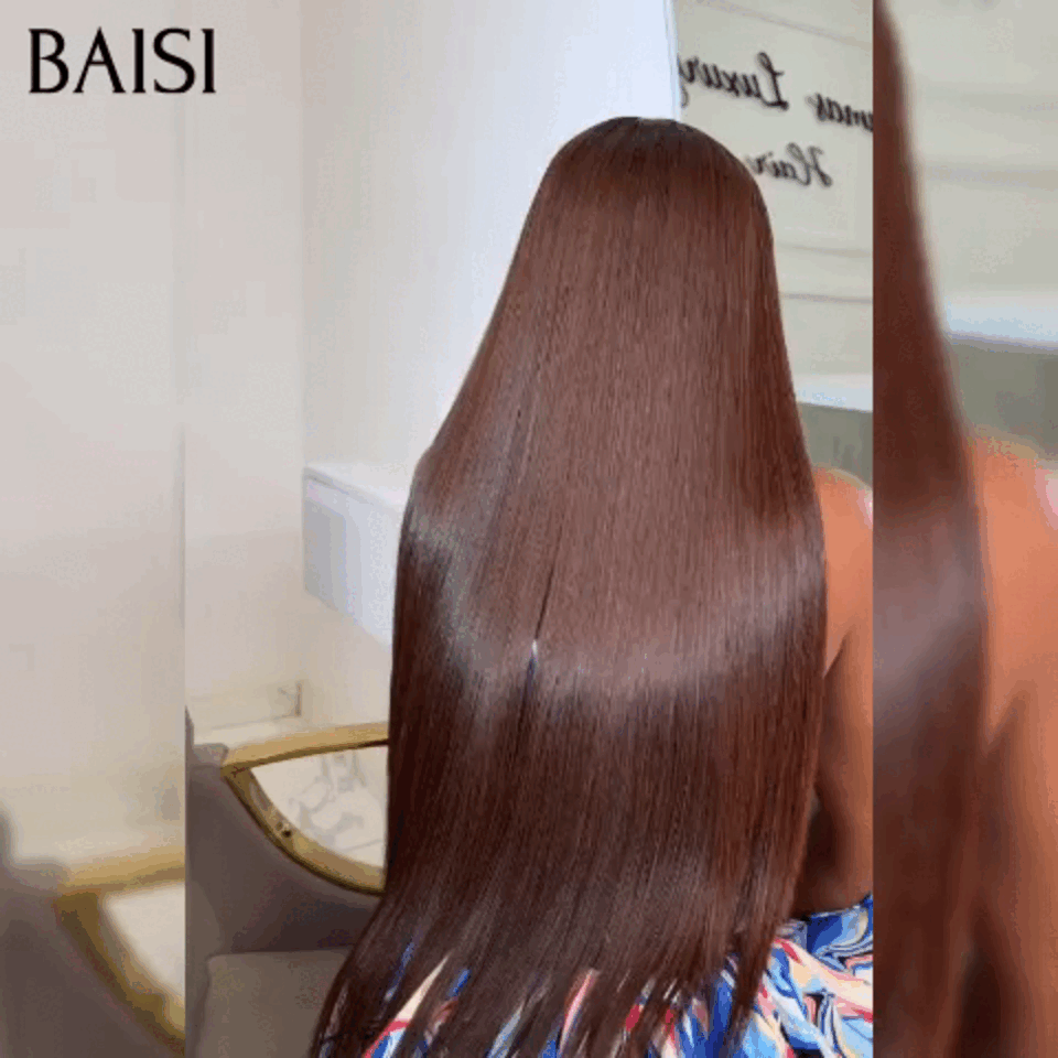 BAISI SDD BONE Straight 100% Vietnam Hair 2X6 Perruques Lisse 185€ 18 Pouces de Luxe Haute Qualité 250% Densité en Couleur Marron 4# en 100% Cheveux Humains BS60