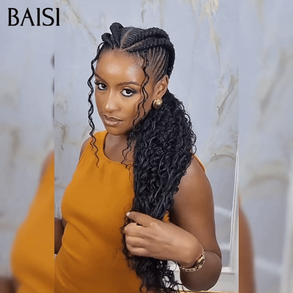 BAISI Perruque Full Lace avec Petite natte NOIR 189€ avec tresses 100% cheveux humains