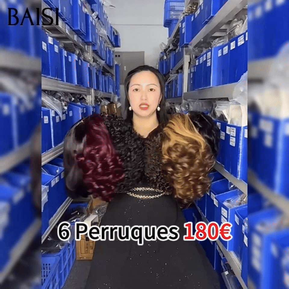 BAISI Lot de 6 perruques Flash Offer PROMOTION 180€ Moitié Prix 6 styles de perruques différents et Différentes couleurs en 100% vrais cheveux humains