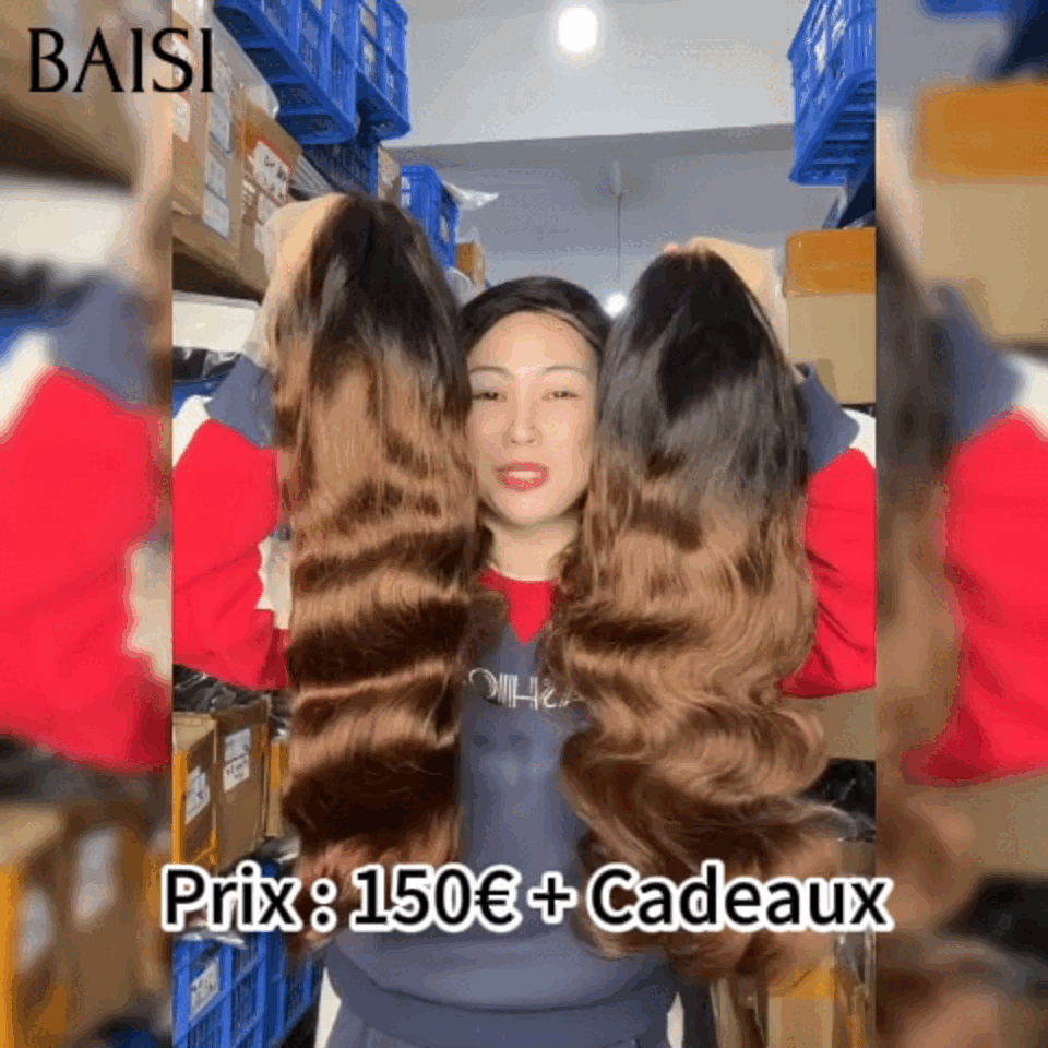 BAISI 13x4 Frontal-Körperwellen-Perücke in Braun #1B4, vorgezupft, kein Kleber erforderlich, aus 100 % Rohhaar, Spitze bereits geschnitten