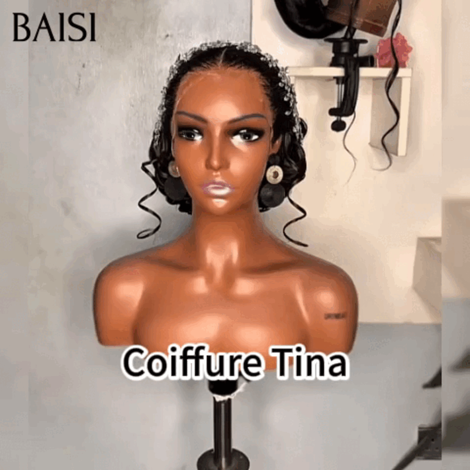 BAISI Coiffure de luxe Tina Perruques Mariage noir Prête à porter chignon et personalisation comme sur la vidéo 100% identique avec lace frontale événement spécial BS120
