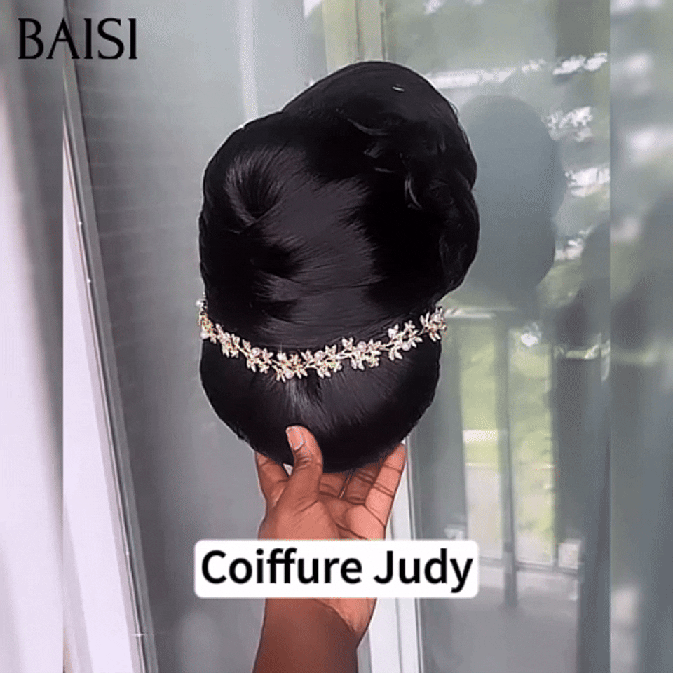 BAISI Coiffure de luxe Judy Perruques Mariage noir Prête à porter chignon et personalisation comme sur la vidéo 100% identique avec lace frontale événement spécial BS120