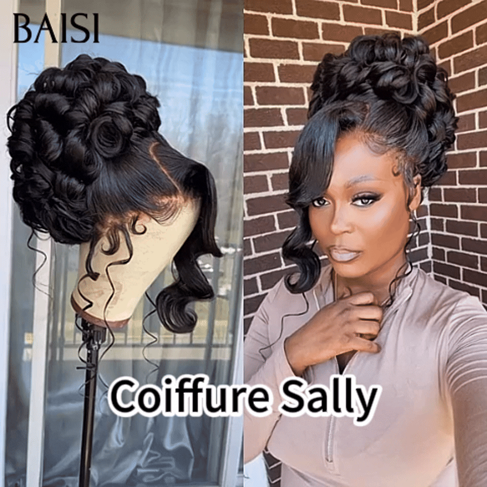 BAISI Coiffure de luxe Sally Perruques Mariage noir Prête à porter chignon et personalisation comme sur la vidéo 100% identique avec lace frontale événement spécial