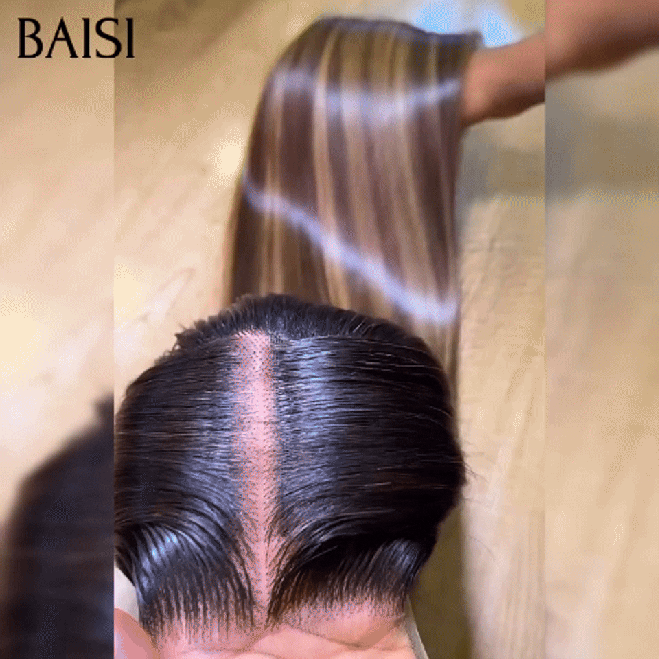 BAISI 13x4 Frontale Lace Perruque Lisse en couleur Marron Mixte Miel ou Body Wave En Couleur rouge Blanc mix noir 18 Pouces En 100% Cheveux Humains