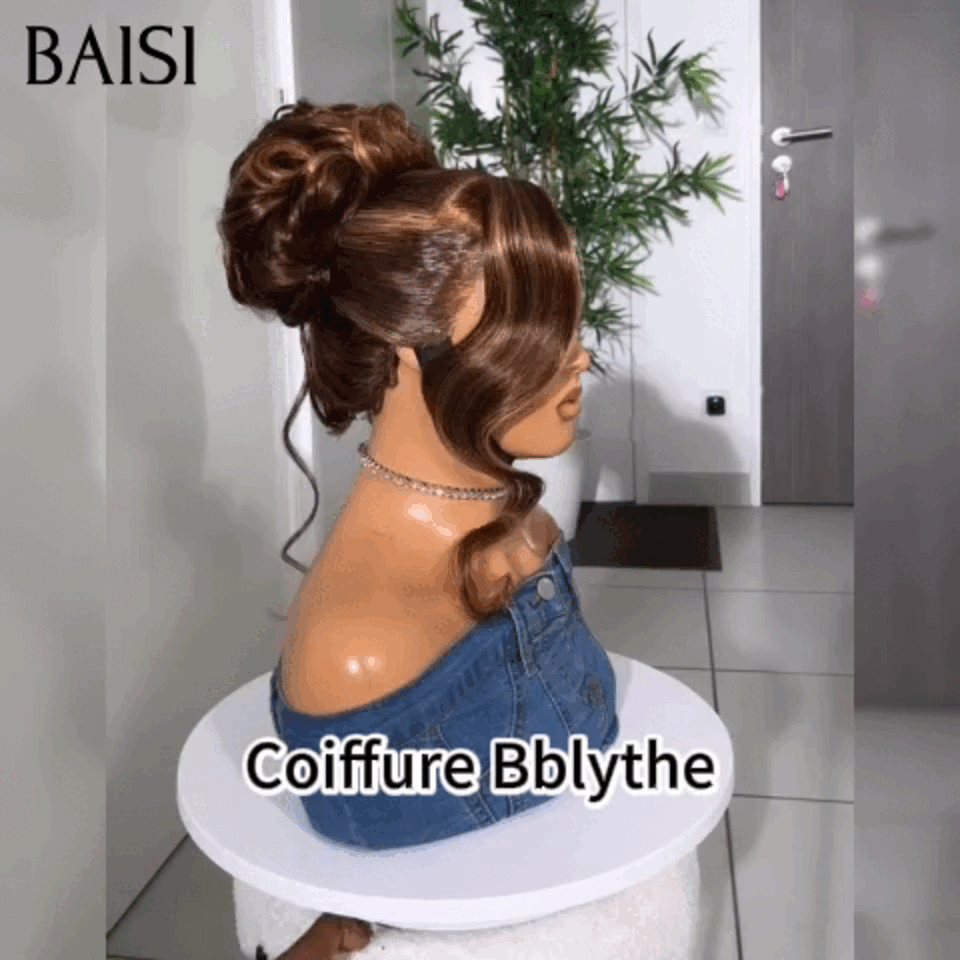 BAISI Coiffure de luxe Bblythe Perruques Mariage Prête à porter chignon et personalisation comme sur la vidéo 100% identique avec lace frontale pour mariage ou événement spécial en couleur Mixte 4/27# FR38