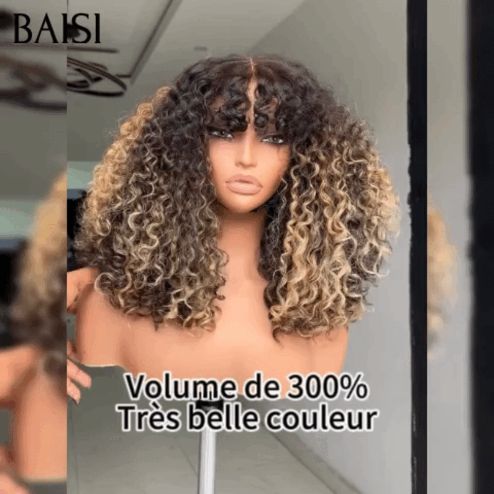 BAISI Luxus-Eierwellen-Perücken mit Pony, hergestellt aus doppelt gezogenem Haar mit natürlichem Mittelscheitel, 300 % Dichte