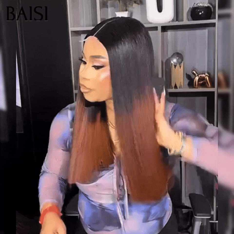 BAISI 2X6 perruque SDD BONE Straight Lisse Bob Haute Qualité en couleur Marron avec racine noir 1BT4# 250% Densité 100% Vietnam Hair