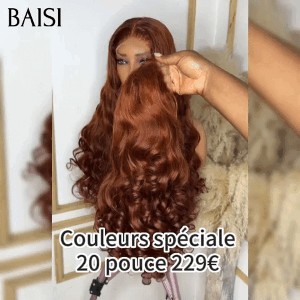 BAISI 13X4 lace Perruque Naturelle wave 20 Pouces En Couleur spéciale 20 pouce 229€ ou Bordeaux 99J# ou Marron 4# 300% Densité en 100% Cheveux Humains
