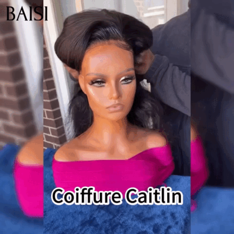 BAISI Coiffure de luxe Caitlin Perruques Mariage noir Prête à porter chignon et personalisation comme sur la vidéo 100% identique avec lace frontale événement spécial VIP100