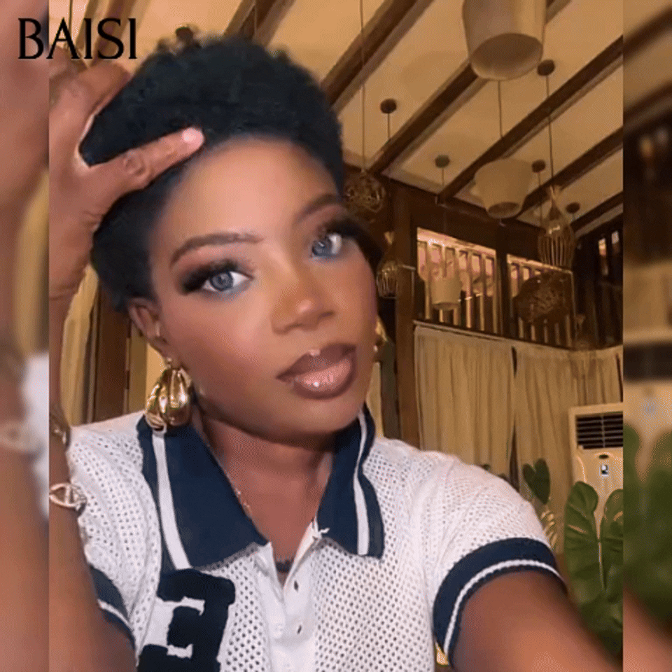BAISI Parrucca Pixie Afro Curl 13x4 frontale in pizzo riccio all over Nero in capelli umani al 100% F-905
