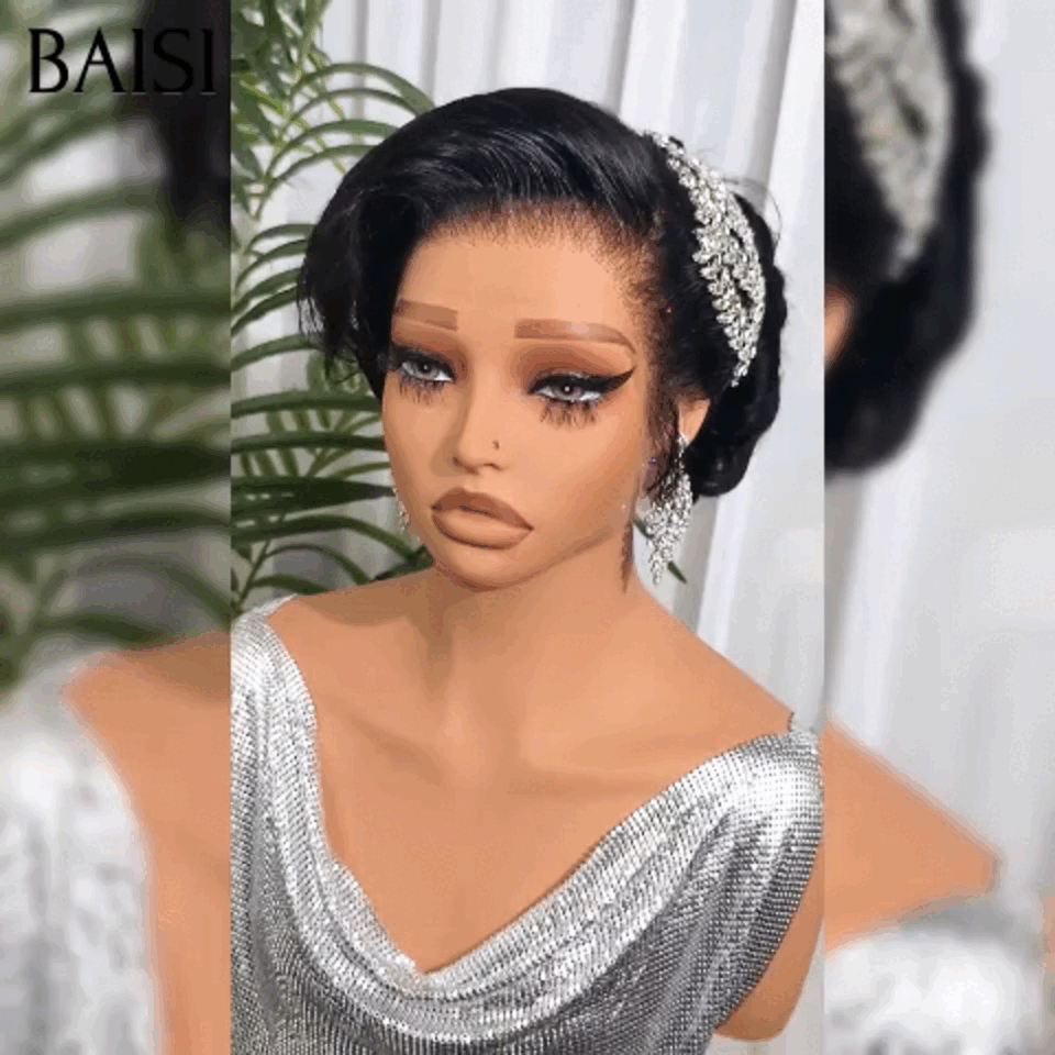 BAISI Coiffure de luxe Audrey Perruques Mariage noir Prête à porter chignon et personalisation comme sur la vidéo 100% identique avec lace frontale événement spécial VIP100
