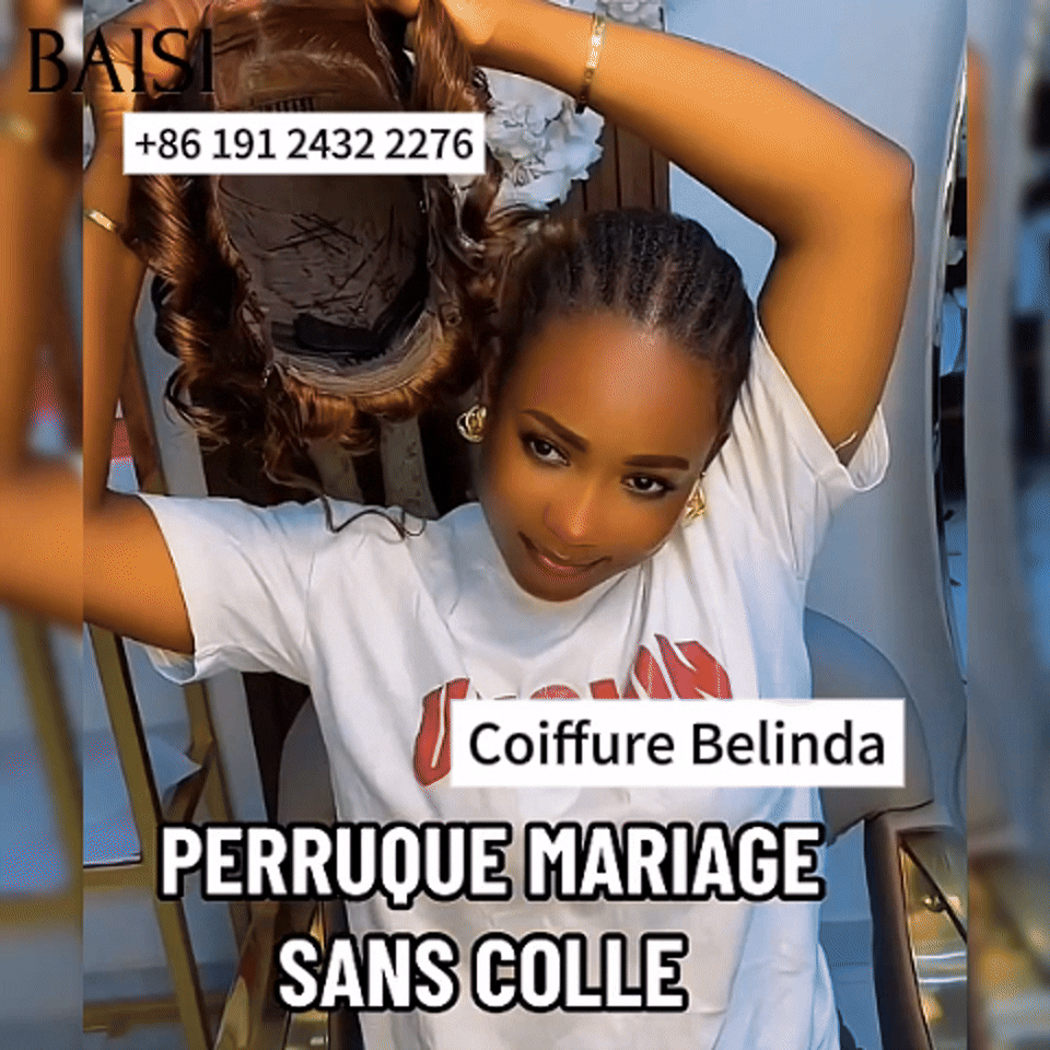 BAISI Coiffure de luxe Belinda Perruques Mariage noir Prête à porter chignon et personalisation comme sur la vidéo 100% identique avec lace frontale événement spécial en couleur 1BT4#