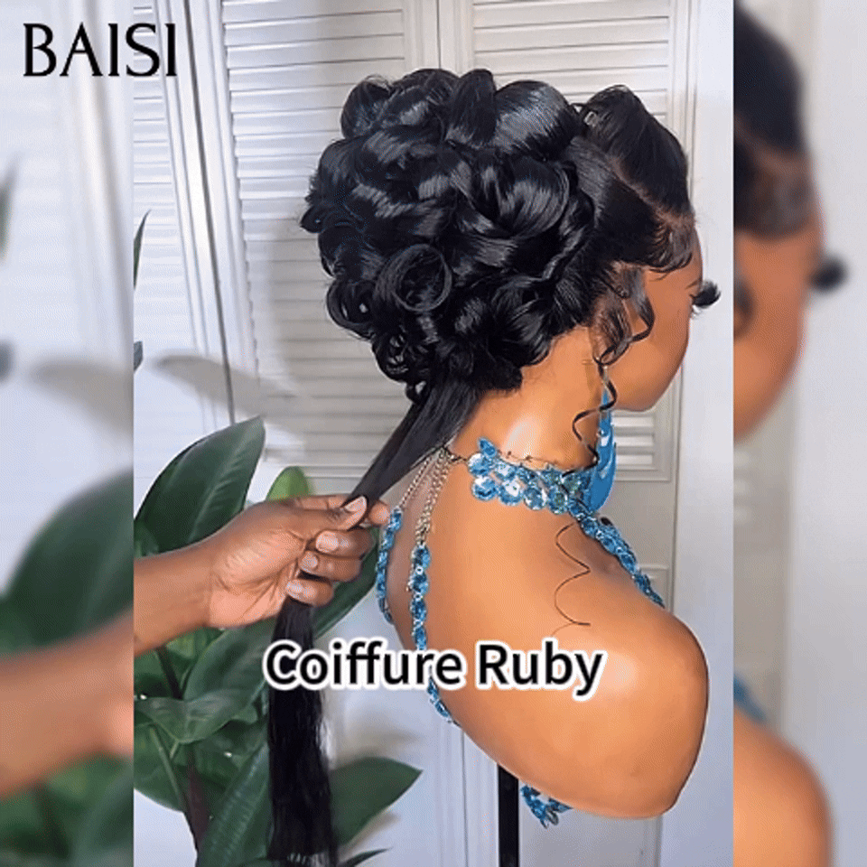 BAISI Coiffure de luxe Ruby Perruques Mariage Prête à porter chignon et personalisation comme sur la vidéo 100% identique avec lace frontale pour mariage ou événement spécial