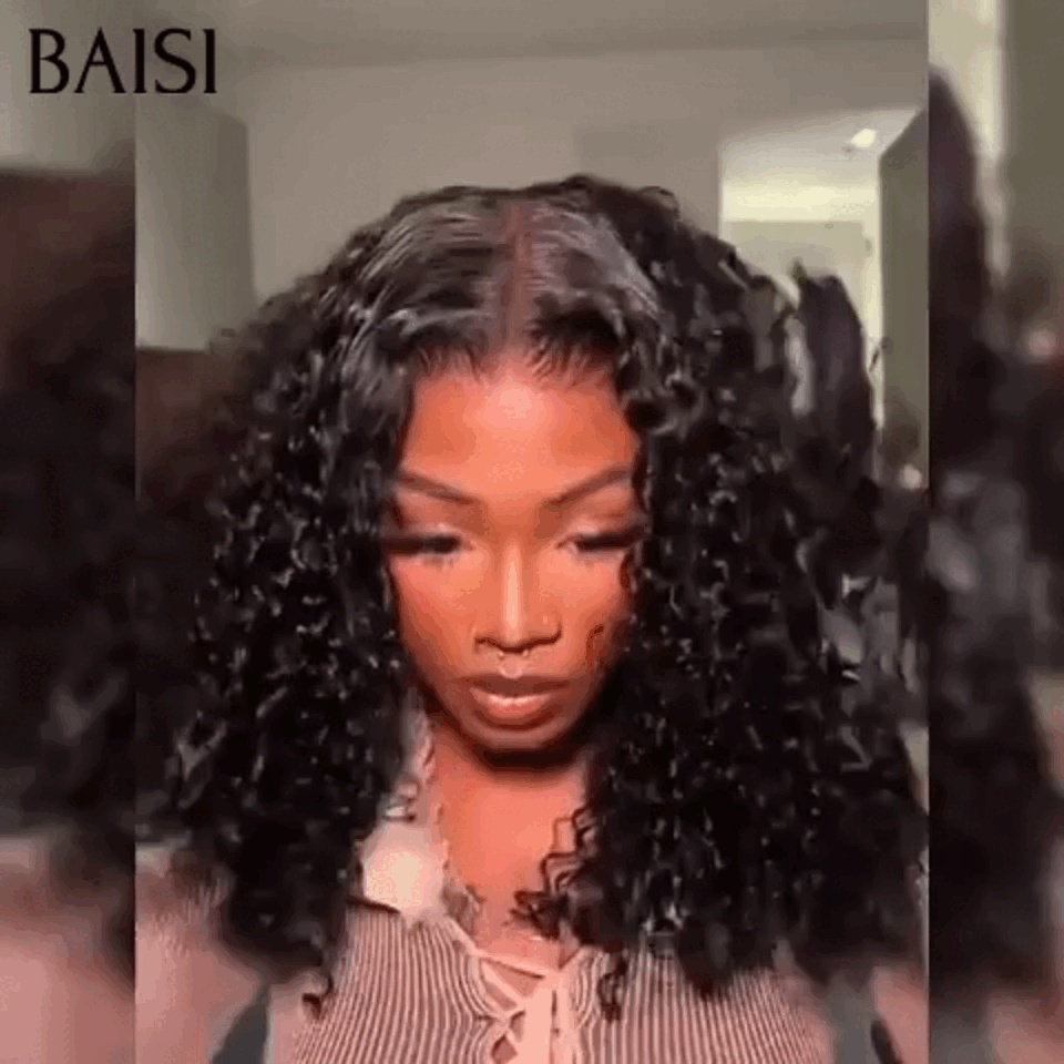BAISI Promo Cadeaux Perruque 13x4 lace frontal Curly Wave 18 pouce + 1 FER gratuite = 99€ en 100% Cheveux Humains VIP100