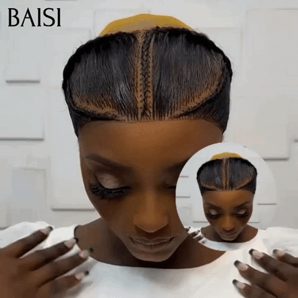 BAISI Grande lace frontale avec natte prête à porter sans colle simple et efficace résultat beau et naturel ou perruque bouclée 85€