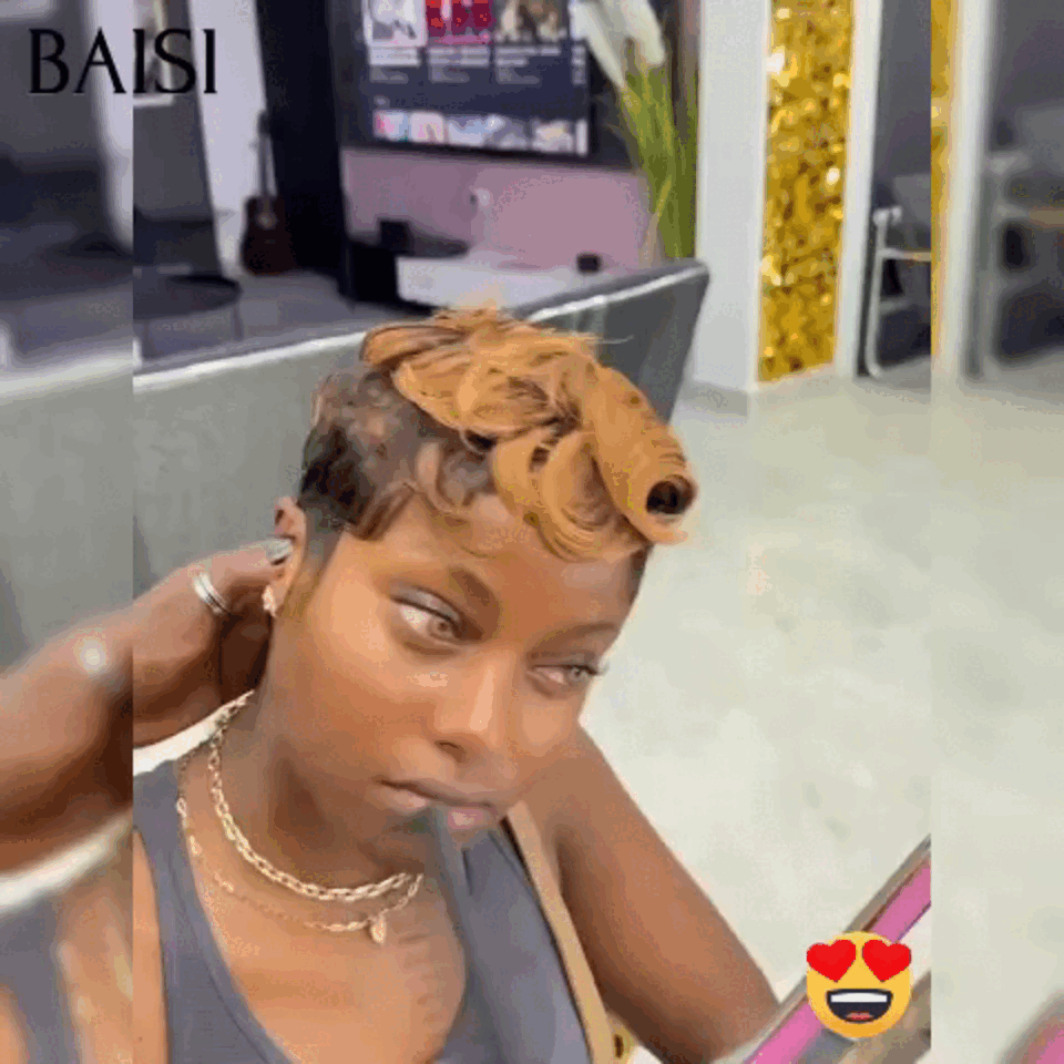 BAISI Pixie Wig 4X4 Egg Curls Black Side Parting 1B# €79 in 100% Human Hair BAISI20