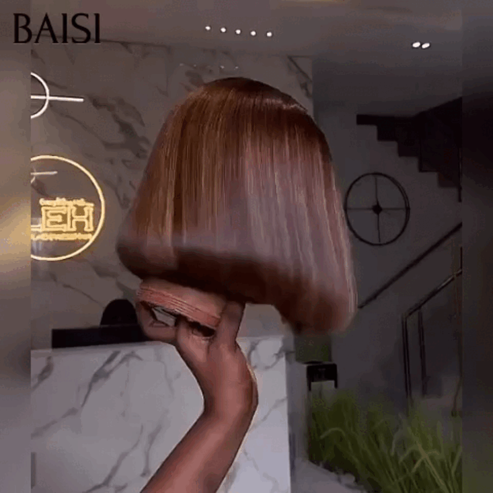 BAISI perruque Bob lisse Avec Frange en couleur P4-27 avec racine NOIR de Luxe 8 Pouces 100% Vietnam Hair