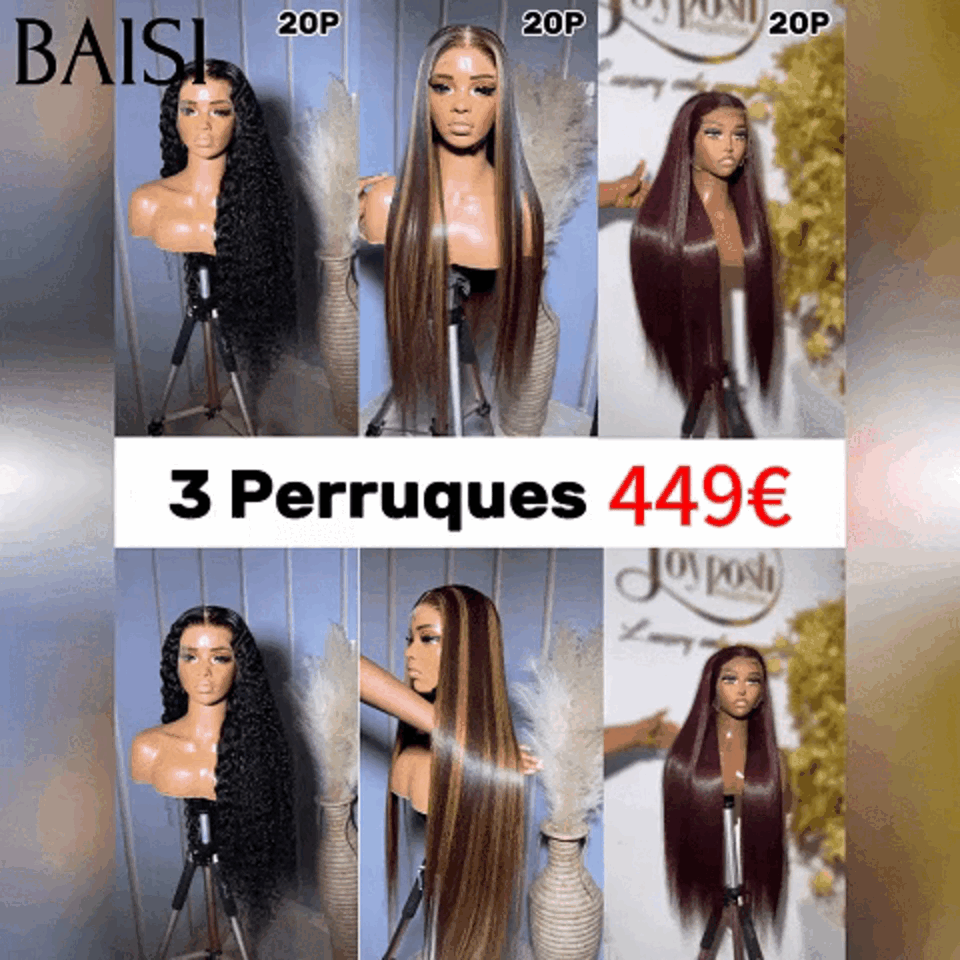 BAISI vente flash 6 perruques bob 320 euro ou 3 perrques 449 euro 2X6 Lisse de luxe 20 pouces et 13X6 curly wave 300% densité en 100% vrais cheveux humains