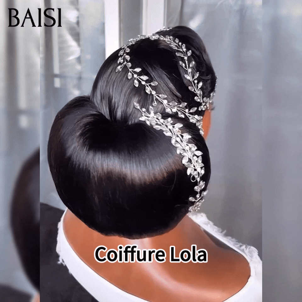 BAISI Coiffure de luxe Lola Perruques Mariage noir Prête à porter chignon et personalisation comme sur la vidéo 100% identique avec lace frontale événement spécial BS120