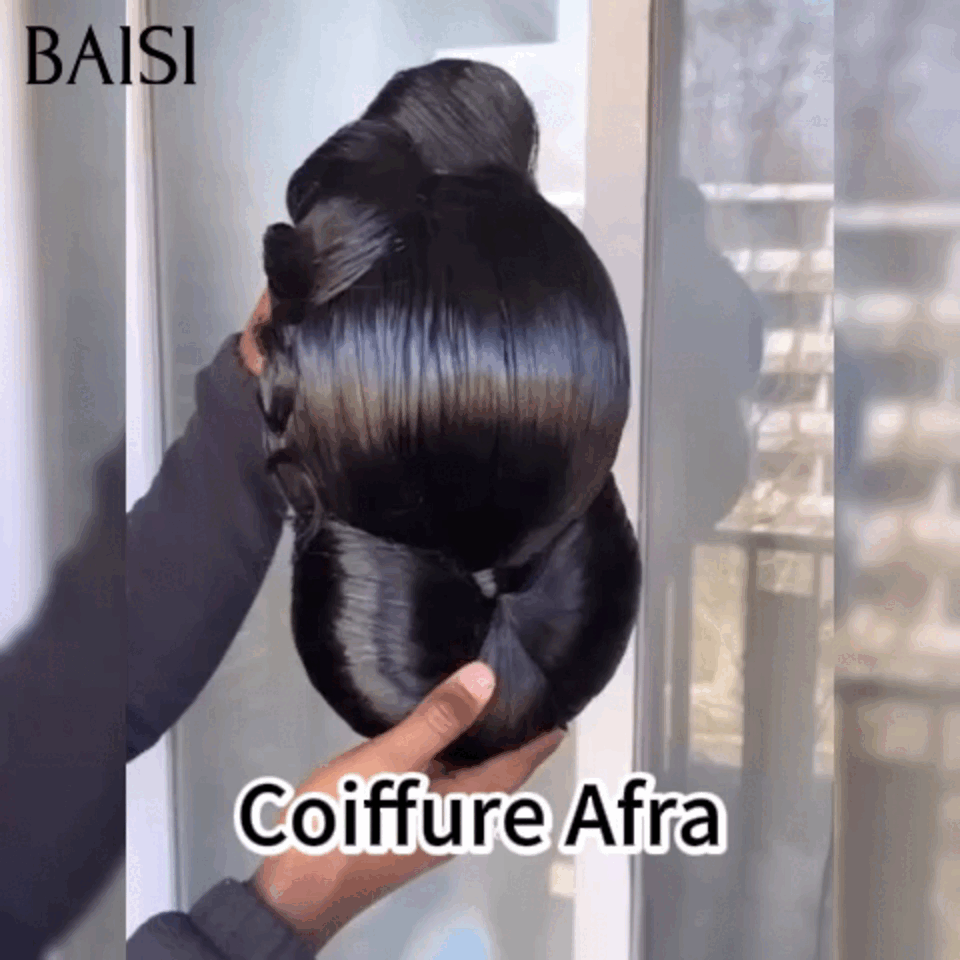BAISI Coiffure de luxe Afra Perruques Mariage noir Prête à porter chignon et personalisation comme sur la vidéo 100% identique avec lace frontale événement spécial VIP100