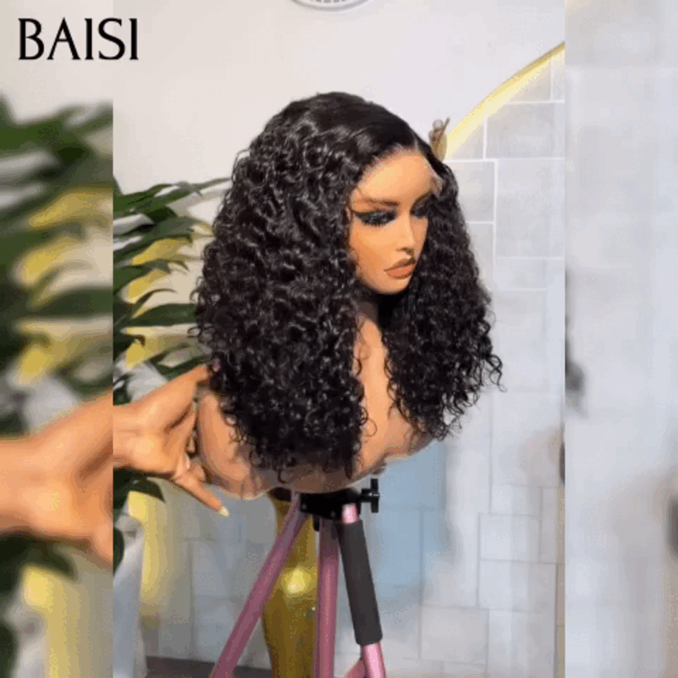 BAISI 4X4 lace water wave 14 Pouces et 13X4 Perruque 16 Pouces en Couleur blanche au queue grise somble grosse boucles sans colle En 100% Vrais Cheveux Humais Code : BS120