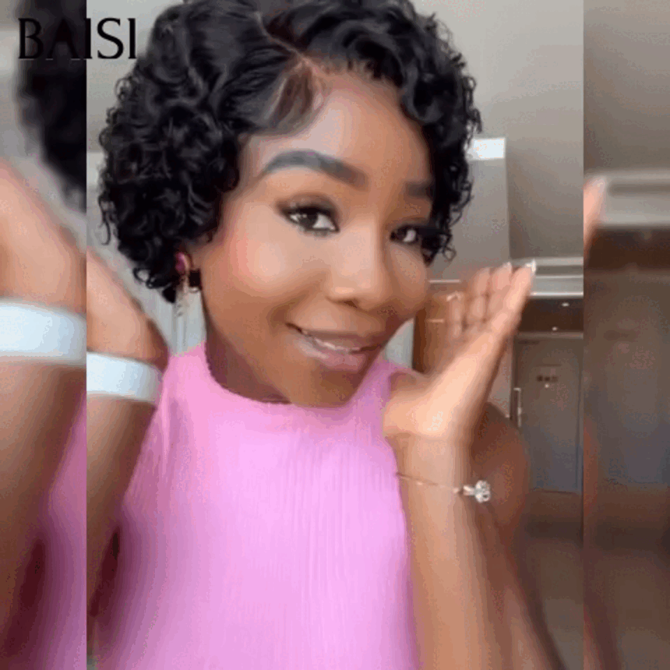 BAISI Pixie Finger Wave Wig small cut 13x4 Lace Frontal 6 inches €79 In 100% Human Hair BAISI20