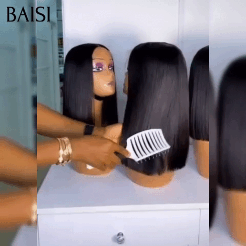 BAISI 13X4 Perruques cheveux sans Colle 100% RAW HAIR Lisse bob 200% densité B