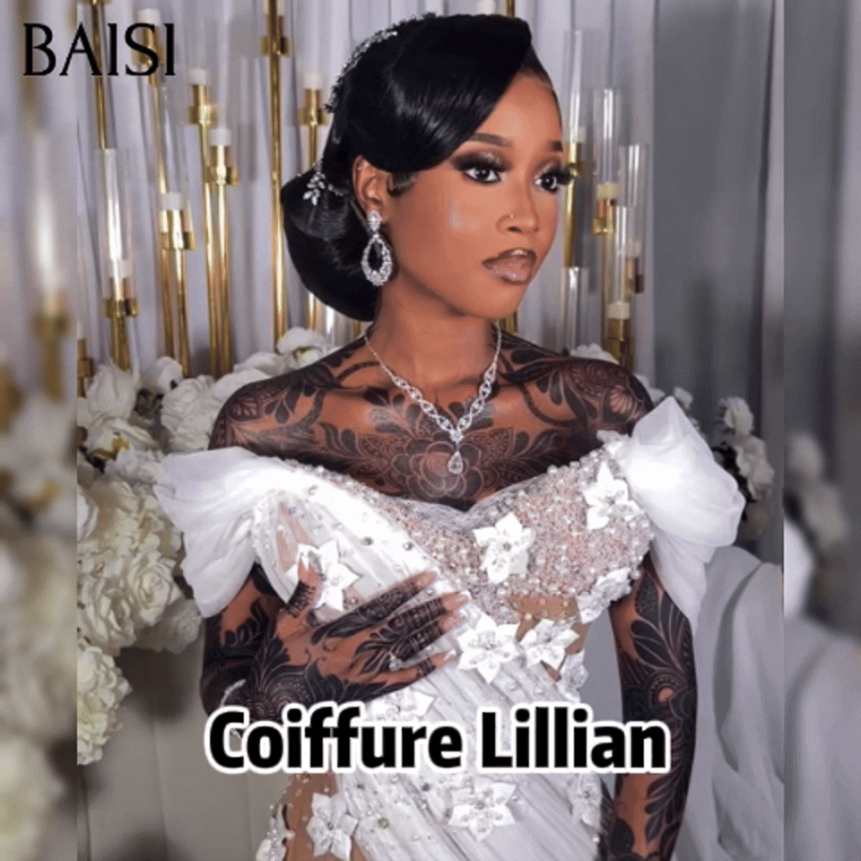 BAISI Coiffure de luxe Lillian Perruques Mariage noir Prête à porter chignon et personalisation comme sur la vidéo 100% identique avec lace frontale événement spécial BS120